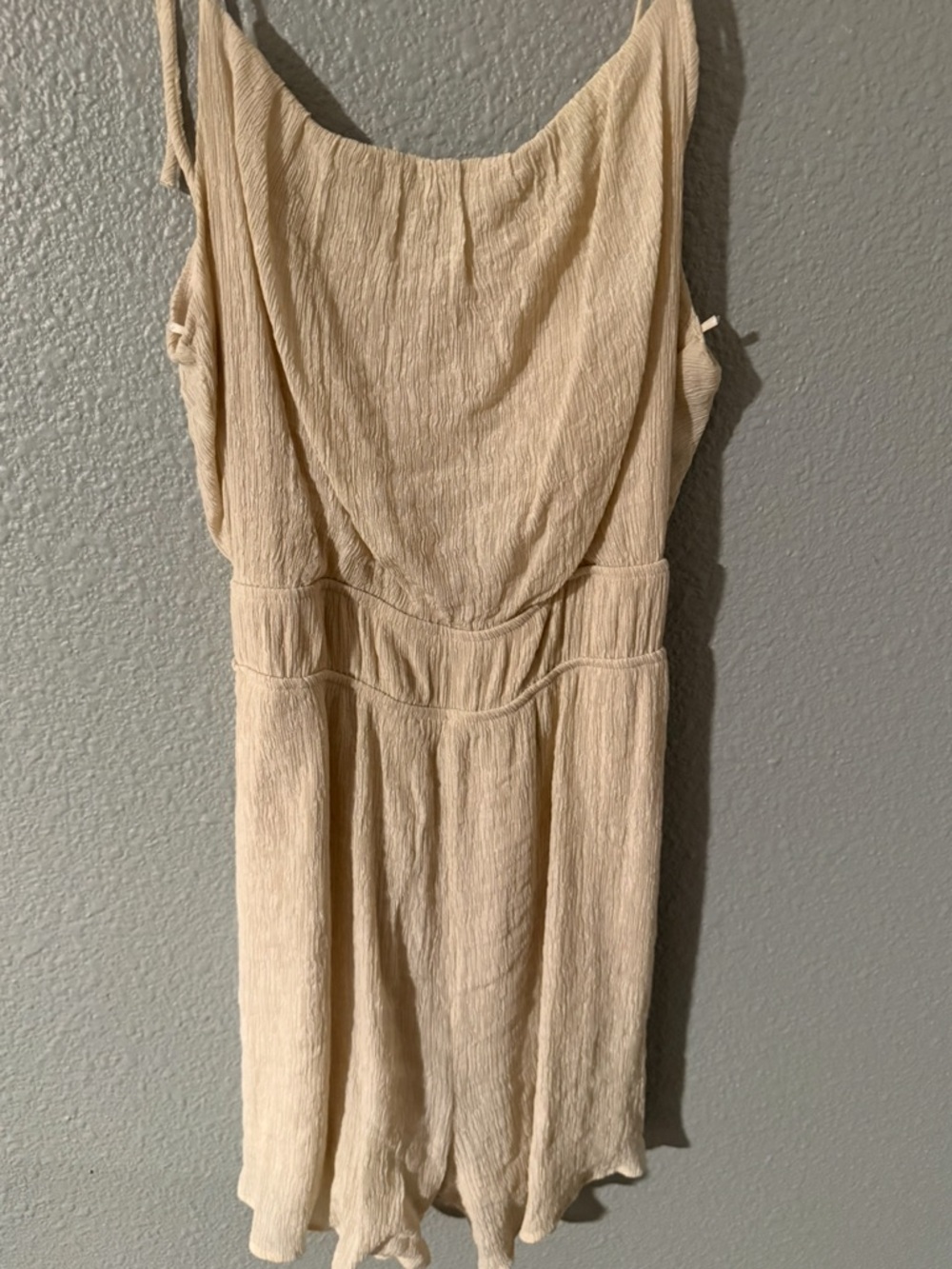 Beige Sleeveless Textured Romper - Elegant Neutral Summer Dress